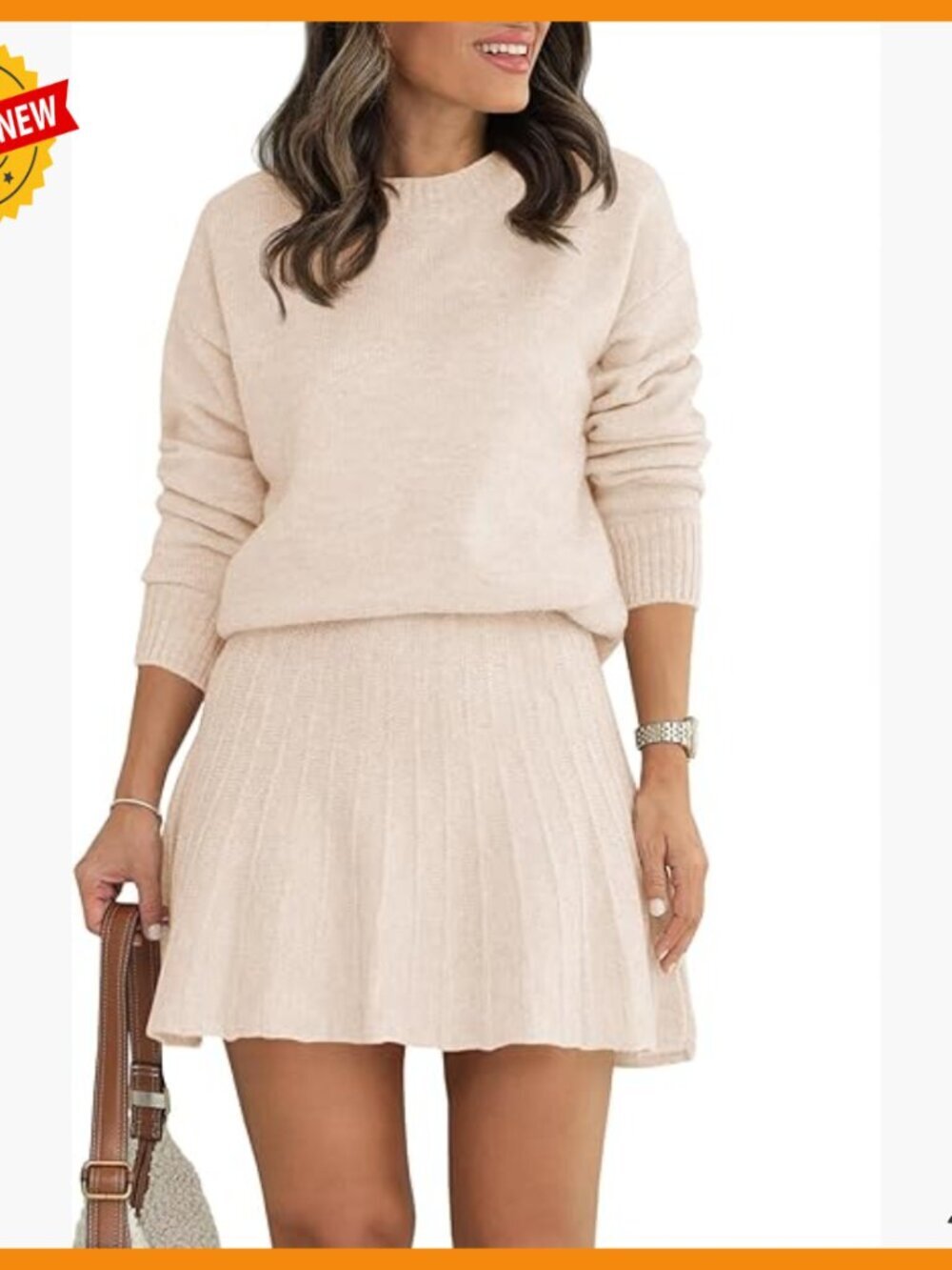 Long Sleeve Crewneck Sweater Pleated Mini Skirt 2 Piece Lounge Set Medium